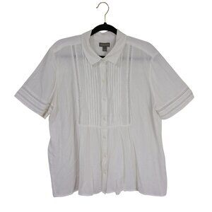 Blouse Button-Front Pintuck & Lace Detail By Style & Co White Womens Size L Boho